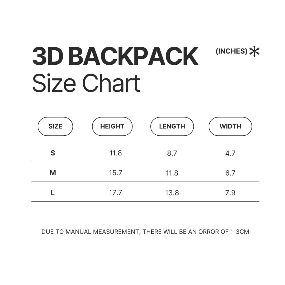 3D Backpack Size Chart - BLACKPINK UK Shop