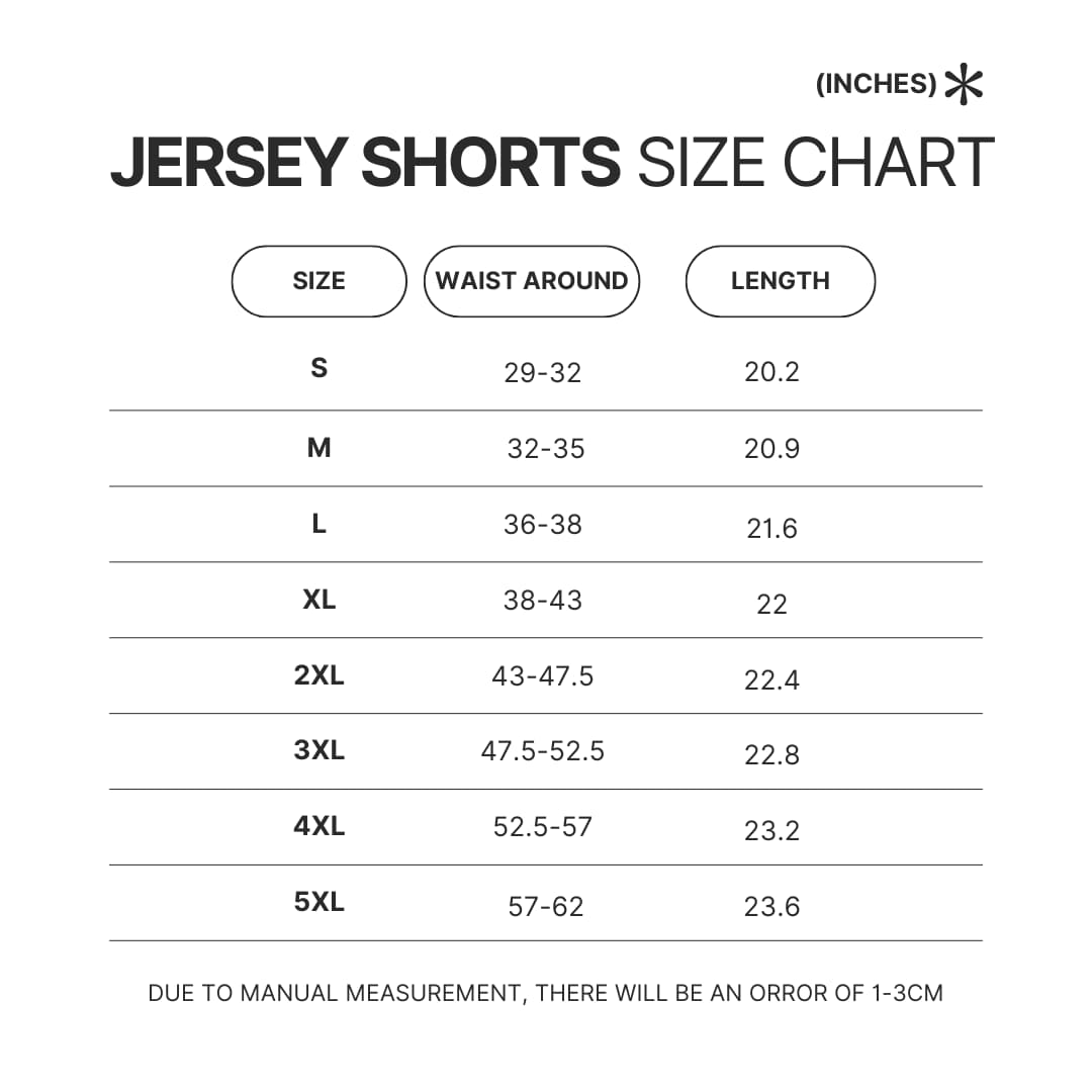 Jersey Shorts Size Chart - BLACKPINK UK Shop
