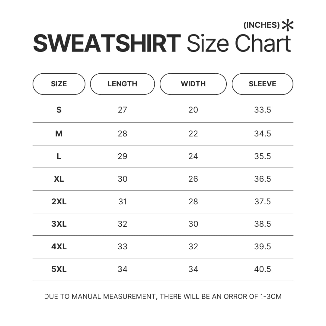Sweatshirt Size Chart - BLACKPINK UK Shop