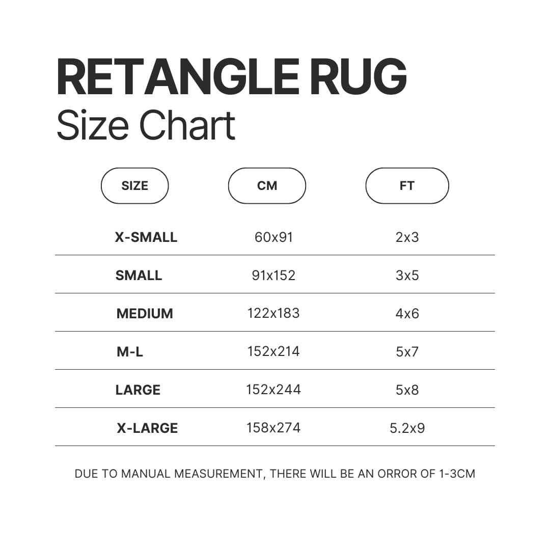 Retangle Rug Size Chart - BLACKPINK UK Shop