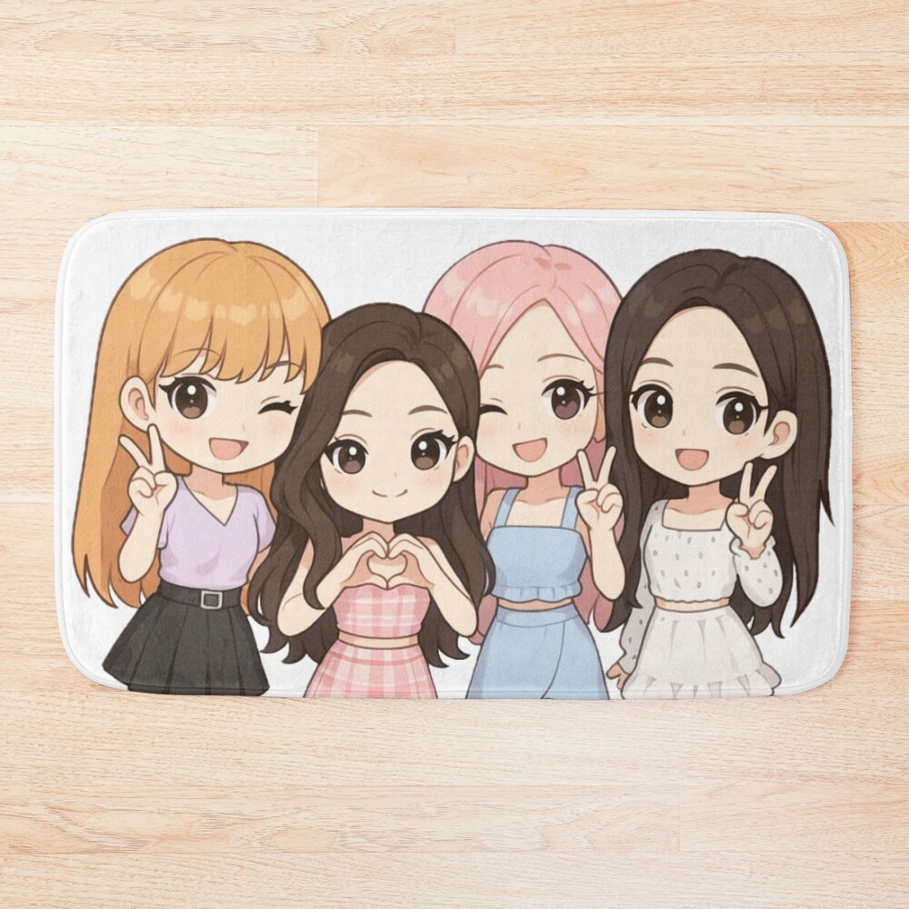 Lisa Jennie Rose And Jisoo Chibi Anime Art Sugarcase Bath Mat